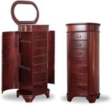 Alveare Home - Delilah Oval Jewelry Armoire - 7 Drawers Necklace Hooks Divided Compartments Mirror, Cherry