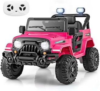 COSTWAY 12V Kids Ride on Car, 2 Motors Electric Off Road Truck with Remote Control, LED Lights, Music, Horn & Wireless Connection, Battery Powered Ride on Toy for Boys Girls (Rose Red)
