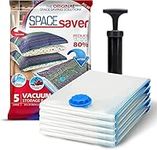 Spacesaver Premium Vacuum Storage Bags. 80% More Storage! Hand-Pump for Travel! Double-Zip Seal and Triple Seal Turbo-Valve for Max Space Saving! (Large 5 Pack)