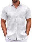 COOFANDY Mens Short Sleeve Casual Button Down Shirts Summer Untucked Dress Shirts with Pocket Black Dot-White