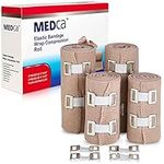 Elastic Compression Bandage Wrap - Premium Quality (Set of 4) with Hooks, Athletic Sport Support Tape Rolls for Ankle, Wrist, Arm, Leg Sprains | Each First Aid Bandages Roll Measures 4 Inch x 5 Feet