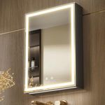 KWW 50 x 70 cm LED Lighted Bathroom Medicine Cabinet with Mirror, Defogger, Dimmer, 3 Color Light Makeup Mirror, Easy to Install, Wall Mounted Medicine Cabinet without Socket & USBs
