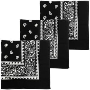 MDSTYLE 3 PCS 100% Cotton Bandana for Men & Women 22" x 22" Paisely Pattern Handkerchief Headband Scarf (3 Pcs Black)