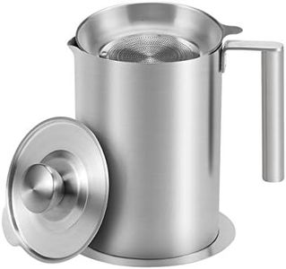 Sumerflos All Stainless Steel Grease Strainer and Container - 1.8 L/1.9 Quart Large Oil Storage Pot Grease Keeper with Dust-Proof Lid & Easy Grip Handle - for Bacon Fat, Kitchen Cooking or Frying Oil