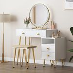 SDHYL Vanity Desk Set,Vanity Desk with Mirror and Lights,Makeup Vanity with Circular Swivel Mirror,White Dressing Table with Lots Storage, 3 Lighting Modes,soft cushioned stool for Bedroom,Big