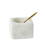 Creative Co-Op Square White Marble Brass Spoon (Set of 2 Pieces) Bowl, 24 Ounces