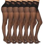 MANZI 6 Pairs Women's 20D Sheer Silky Pantyhose Run Resistant Nylon Tights High Waist Stockings with Control Top, 6 Pairs Black, Small