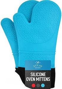 Zulay Kitchen Silicone Oven Mitts - Textured Non Slip Grip Oven Mitts Heat Resistant - Extra Long Protective Oven Gloves are Perfect for Baking, Grilling, BBQ and Cooking - Set of 2 (Light Blue)