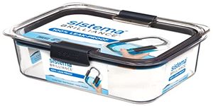 Sistema Brilliance Food Storage Container, 2 Litre, Leakproof Tritan Stackable Food Prep Container with Lid, BPA-Free, Grey/Clear