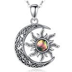 INFUSEU Sun and Moon Necklace for Women Sterling Silver Abalone Shell Crescent Pendant Oxidized Vintage Witch Jewelry