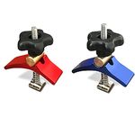 2pcs T-track Hold Down Clamps Aluminum Alloy Compatible with 3018 CNC Router Machines, 3018-SE V2 (Red and Blue)