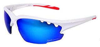 Rapid Eyewear White Sports Sunglasses. Wrap Around. Anti Fog Blue Mirrored Lenses. Mens & Womens