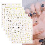 8 Sheets Gold Star Moon Nail Art Stickers Decals Self-Adhesive Metallic Ramadan Zodiac Design Manicure Tips Nail Decoration for Women Girls