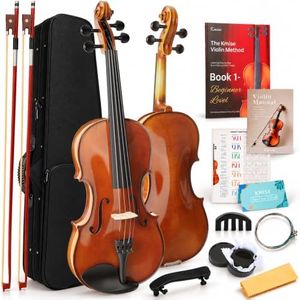Kmise Teacher Approved 4/4 Full Size Violin Starter Kit for Adults Beginners Students, High Density Ebony Acoustic Violins, Fiddle Bundle with Case, Bow, Rosin, Strings, Shoulder Rest & Guide