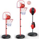 Kids Basketball Hoop, Portable Basketball Stand Set, Inflatable Punching Bag for Kids, Adjustable Height Basketball Hoop, Punch Ball Outdoor Indoor Games for Kids Boxing Bag Toys for Boys Age 5+