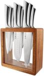 Cuisine::pro Damashiro Knife Block (Hiryu, 10-Piece Set) - Premium Japanese Steel Knife Set with Acacia Wood Block & Tempered Glass Window - Damascus-Inspired Blade