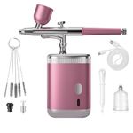 crpen Airbrush Kit 1200ma Airbrush Set with Compressor Portable Airbrush Set for Tattoo Makeup Cake Decoration Model Painting Nail Art Barber (Pink Single Action)