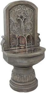 Sunnydaze 37.5" H Lovely Lily Polyresin Wall Standing Fountain - Flat Back Pedestal Fountain for The Patio, Deck, or Yard