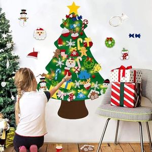 DIY Toddlers Kids Felt Christmas Tree Set, 5m/16.4ft Led String Light, DIY Christmas Tree with 40 Detachable Ornaments for New Year Handmade Xmas Door Wall Hanging Home Decorations