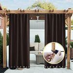 NICETOWN 2 Panels Weighted Blackout Curtains with Grommet & Back Tab on top and Bottom for Patio Waterproof, Windproof Privacy Outdoor Dividers for Cabana with Fixed Rope, W52 x L84, Coffee