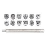 Metal Stamp Tool, 12pcs 1x1cm Different Pattern Zinc Alloy Punching Tools for Imprinting Metal, Wood, Plastic, Leather