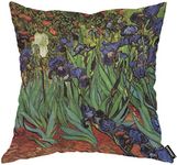 AOYEGO Van Gogh Irises in The Garden Throw Pillow Cover Oil Painting Grass Floral Bouquet Bud Botanical Plant Beautiful Pillow Case 18x18 Inch Decorative Men Women Room Cushion Cover for Home