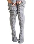 Springcmy Womens Girls Winter Cable Knit Over Knee Socks Thigh High Long Boot Socks Stocking Leg Warmer (A-Grey, One Size)