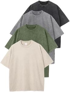 Arssm 4 Pack Men Oversized T Shirts Vintage Tee Loose Fit Short Sleeve Casual Streetwear Baggy Washed Unisex Tops(BlackGreyArmyBeige-3XL)