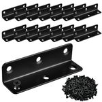 Worldity 15 Pcs Corner Brace, 3.15 x 0.78 Inch Black L Bracket, Stainless Steel Corner Bracket with 90 Pcs Screws, 90 Degree Black Angle Bracket for Wooden Furniture, Shelf, Bed, Desk, Chair