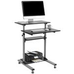 Mobile Standing Desk - TechOrbits Rolling Workstation Cart - Stand Up Media Podium Mobile Desk - Height Adjustable Presentation Computer Cart