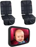 Lusso Gear 2 Pack of Car Seat Protectors (Black w/Red) + Baby Backseat Mirror for Car (Black), Waterproof, Protects Fabric or Leather Seats, Premium Oxford Fabric, Travel Essentials