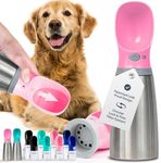 MalsiPree Stainless Steel Dog Water Bottle - Leak Proof Portable Puppy Water Dispenser with Drinking Feeder for Pets Walking, Hiking and Travel- Stainless Steel Water Bottle for Dogs (24OZ, Pink)