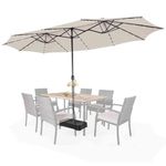 TANGZON 450cm/4.5m Large Twin Patio Umbrella with Garden Parasol Base, 46mm/51mm Pole Double-Sided Market Umbrella with 48 LED Light, Outdoor Table Umbrella for Poolside Backyard (Beige)