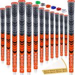 SAPLIZE Cross Corded Golf Grips 13 Pack, Low Taper Design, Multi-compound Hybrid Golf Club Grips, 13 Grips with 15 Tapes, Midsize, Orange, CL03 Series