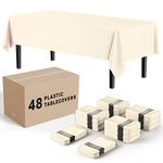 Ivory Tablecloths for Rectangle Tables in Bulk 48 Pack Ivory Plastic Disposable Table Cloth 54" Inch X 108" Inch Ivory Tablecloth Plastic Table Cloths for Parties Disposable by The Case - Exquisite