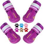QUMY Dog Boots Waterproof Shoes for Dogs with Reflective Strips Rugged Anti-Slip Sole 4PCS/Set (Purple, Size 8: 3.0''x3.3(W*L) (Pack of 4))