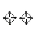 2Pcs Round Non-Piercing Nipple Rings Stainless Steel Fake Nipple Rings Shield Barbell Ring Nipple Jewelry Summer Beach Body Jewelry for Women(Black)