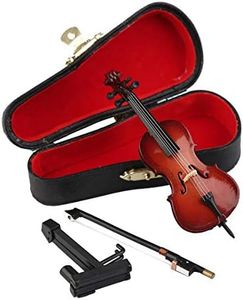 Dselvgvu Wooden Miniature Cello with Stand,Bow and Case Mini Musical Instrument Miniature Dollhouse Model Home Decoration (3.94"x1.38"x0.43")