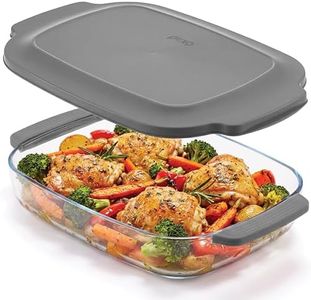 Pexo Glass Baking Dish with Lid, 9x13 Deep Lasagna Pan, Easy Grip Silicone Handles, Oven Safe Casserole Dish, Freezer, Dishwasher, and Microwave Safe (Gray)