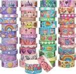 50 Rolls Washi Tape Set, Silver Cute Washi Tape for Scrapbooking, Bullet Journal, Planner, Gift, Rainbow Masking Decorative Tape for Kids