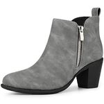 Allegra K Women's Low Chunky Heels Zipper Western Ankle Booties Gray 5 UK/Label Size 7 US