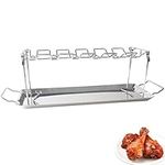 Chicken Leg Wing Grill Rack-Chicken Leg Griller Holder BBQ Chicken Drumsticks Rack-Stainless Steel Roaster Stand with Drip Pan-Hang Up to 14 Chicken Legs or Wings- Perfect for Smoker Grill or Oven