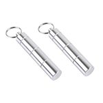 Heallily 2Pcs Mini Keychain Medicine case Pocket Pill Box Medicine Storage Holder Aluminum Alloy Pill Container for Travel Outdoor (Silver)