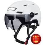 ILM Adult Bike Helmet with USB Rechargeable LED Front and Back Light Mountain&Road Bicycle Helmets for Men Women Removable Goggle Cycling Helmet for Commuter Urban Scooter(White, Small/Medium)