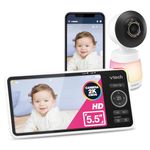 VTech Smart WiFi Baby Monitor, 2K Camera, 5.5-inch HD IPS Screen, Crystal Clear Infrared Night Vision, Pan-Tilt, 24x Zoom, 2-Way Talk, Multi-color Night Light, Soothing Sounds, Free App: Smart HD Plus