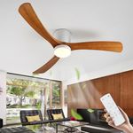 GESUM Ceiling Fan with Lights, 52" Low Profile Ceiling Fan with 3 Wood Blades, Reversible,Dimmable, Flush Mount Ceiling Fan with Remote Control for Living Room Kitchen Bedroom(White+Wood)