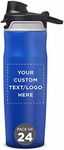 DISCOUNT PROMOS Custom Juno Water Bottles with Flip Lid 20 oz. Set of 24, Personalized Bulk Pack - Reusable, Great for Gym, Hiking, Cycling and for School - Blue