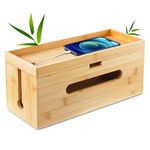 Otoomenz Bamboo Cable Management Box, Cable Tidy Box Wood Cable Management Organiser Box for Cables/Power adapters, Cable Storage Box Suitable for Organising Home and Office (1 Pack)