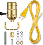 Lamp Repair Kit for Table Lamps and Floor Lamps, Lamp Rewiring Kit with 3 Way Lamp Socket Replacement, 12FT Cord and Essential Hardware, Lamp Part Kits for Do It Yourself (Brass Finish)