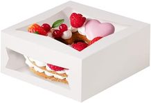 Fit Meal Prep 25 Pack Cake Boxes with Window 10 x 10 x 5 Inches Auto Pop-Up White Bakery Containers for Dessert, Cookies and Pastries, Treat Boxes Gift Packaging Boxes for Valentine's Day, Christmas